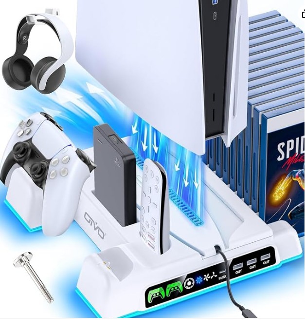 OIVO PS5/Slim/Pro Stand and Cooling Station with LED Controller Charging Station for PlayStation 5 Console, Controller Charger, Cooling Stand, PS5/Slim/Pro Accessories Kit with 3 Level Cooler Fan